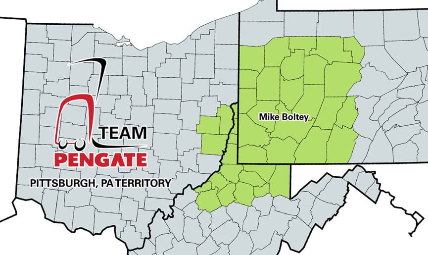 Pengate Handling Systems Pittsburgh, PA location territory map by county